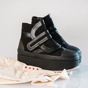 Marni Tronchetto Platform Ankle Boots – Black Canvas, Size 37